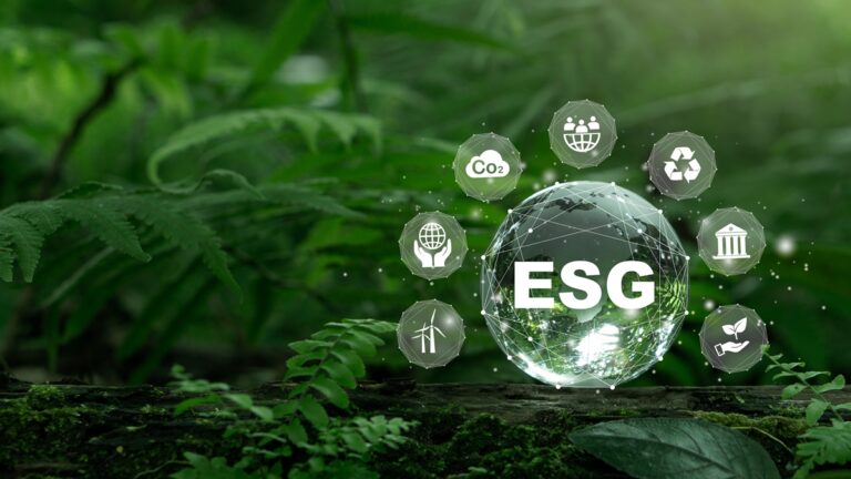 ESG icon concept on tcrystal globe for environmental, social, an